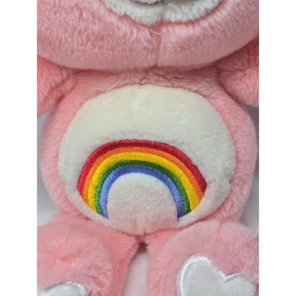 Care Bear Cheer Bear Rainbow Heart Pink Stuffed Bear Plush Carlton Cards 13”READ - Picture 2 of 12
